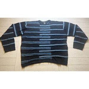 Bugatchi Vintage Mens Merino Wool Sz M Black Blue‎ Crewneck Long Sleeve Sweater